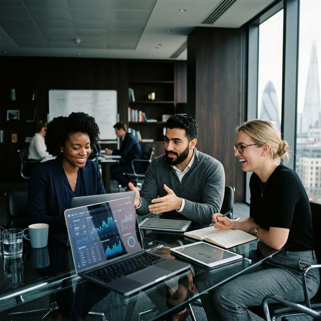 Trading platform developers collaborating in London