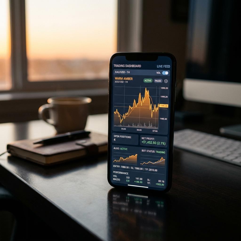 Quant GPT v5 interface displaying automated trading algorithms on a mobile smartphone